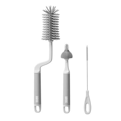 ✅ Lilbee Silicone Baby Bottle Brush Set (3-in-1) – Long Handle, Nipple Cleaner & Straw Brush – 360° Rotating, Anti-Slip, Easy Cleaning (Grey)