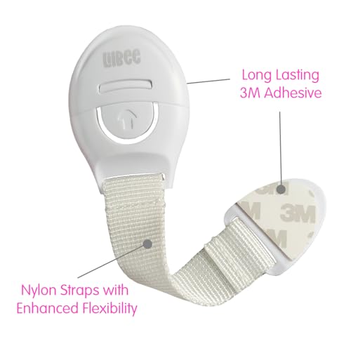 ✅Lilbee Furniture Safety Locks (Pack of 10) – Strong Adhesive Child Safety Locks for Cabinets, Drawers, Fridge & Cupboards – White