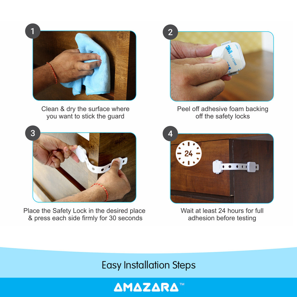 ✅ Amazara Child Safety Locks (Pack of 4) – Baby Proofing Cabinet, Drawer & Fridge Locks with 3M Adhesive – White