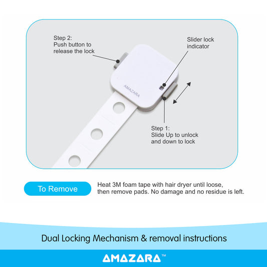 ✅ Amazara Child Safety Locks (Pack of 4) – Baby Proofing Cabinet, Drawer & Fridge Locks with 3M Adhesive – White