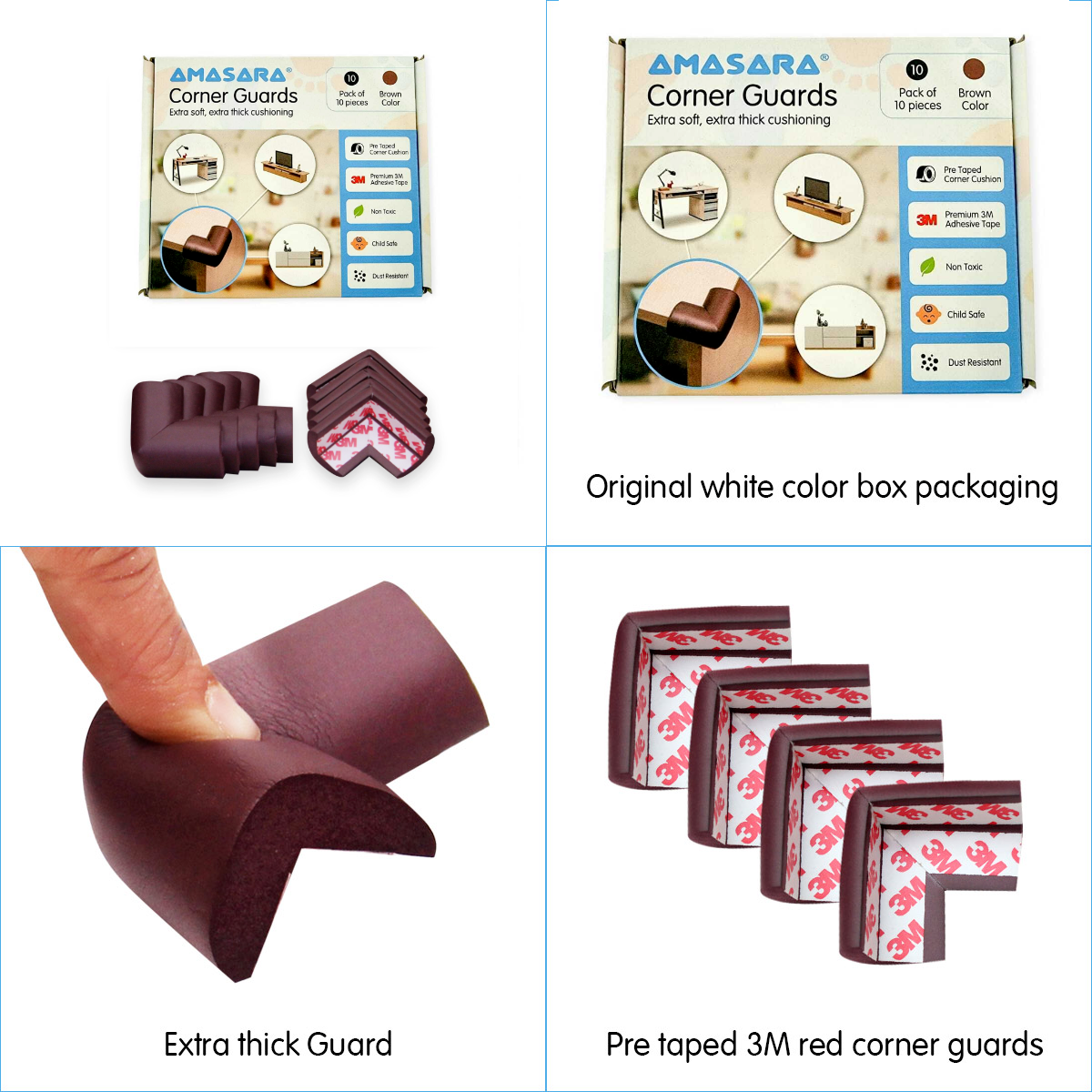✅ Amazara Corner Guards (10 Pack) – Pre-Taped Baby Safety Protectors for Furniture Edges – Brown