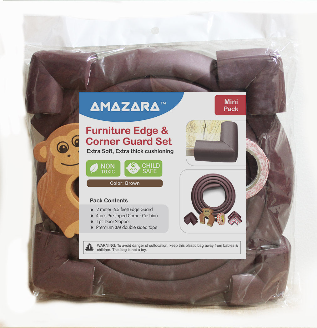 ✅ Amazara Edge Guard 6.5 ft + 4 Pre-Taped Corner Guards – Baby Proofing Safety Cushion Set (Brown)
