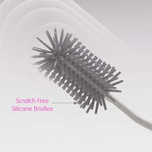 ✅ Lilbee Silicone Baby Bottle Brush Set (3-in-1) – Long Handle, Nipple Cleaner & Straw Brush – 360° Rotating, Anti-Slip, Easy Cleaning (Grey)