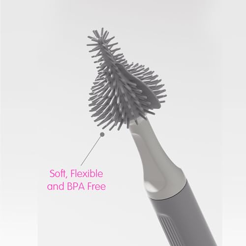 ✅ Lilbee Silicone Baby Bottle Brush Set (3-in-1) – Long Handle, Nipple Cleaner & Straw Brush – 360° Rotating, Anti-Slip, Easy Cleaning (Grey)