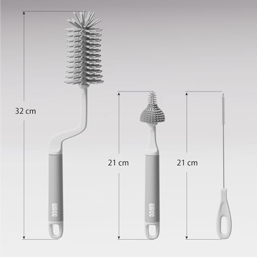 ✅ Lilbee Silicone Baby Bottle Brush Set (3-in-1) – Long Handle, Nipple Cleaner & Straw Brush – 360° Rotating, Anti-Slip, Easy Cleaning (Grey)