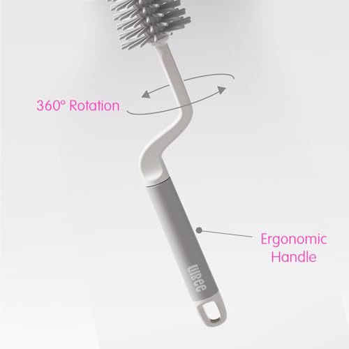 ✅ Lilbee Silicone Baby Bottle Brush Set (3-in-1) – Long Handle, Nipple Cleaner & Straw Brush – 360° Rotating, Anti-Slip, Easy Cleaning (Grey)