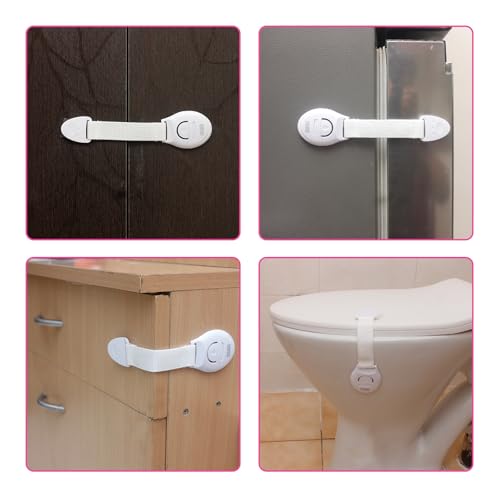 ✅Lilbee Furniture Safety Locks (Pack of 10) – Strong Adhesive Child Safety Locks for Cabinets, Drawers, Fridge & Cupboards – White