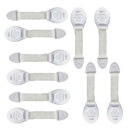 ✅Lilbee Furniture Safety Locks (Pack of 10) – Strong Adhesive Child Safety Locks for Cabinets, Drawers, Fridge & Cupboards – White