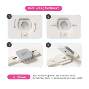 LILBEE Dual Locking Multi-Purpose Child Safety Locks I Baby Proofing Locks for Cabinets, Drawers, Fridge, Toilet Seats, Furniture | Pack of 4, White Color