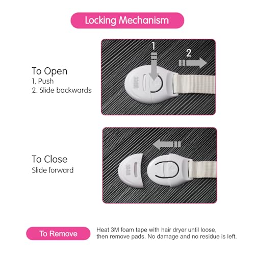 ✅Lilbee Furniture Safety Locks (Pack of 10) – Strong Adhesive Child Safety Locks for Cabinets, Drawers, Fridge & Cupboards – White