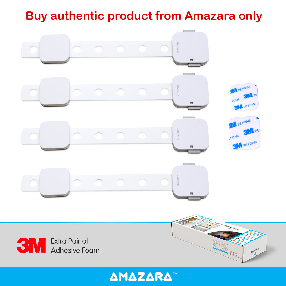 ✅ Amazara Child Safety Locks (Pack of 4) – Baby Proofing Cabinet, Drawer & Fridge Locks with 3M Adhesive – White