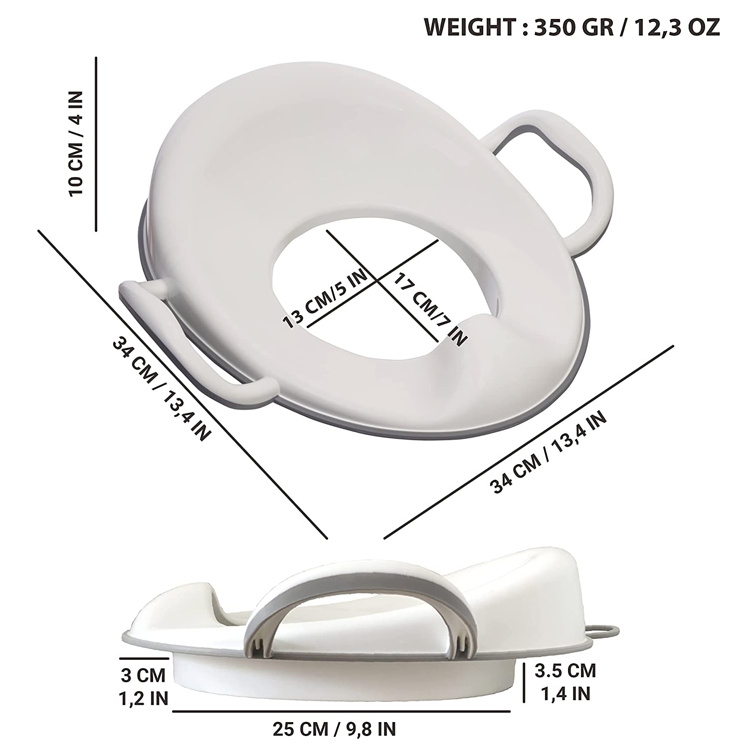 LILBEE Potty Training Toilet Seat I Potty Seat with Handles Splashguard and Hanging Ring I Compact and Portable I White