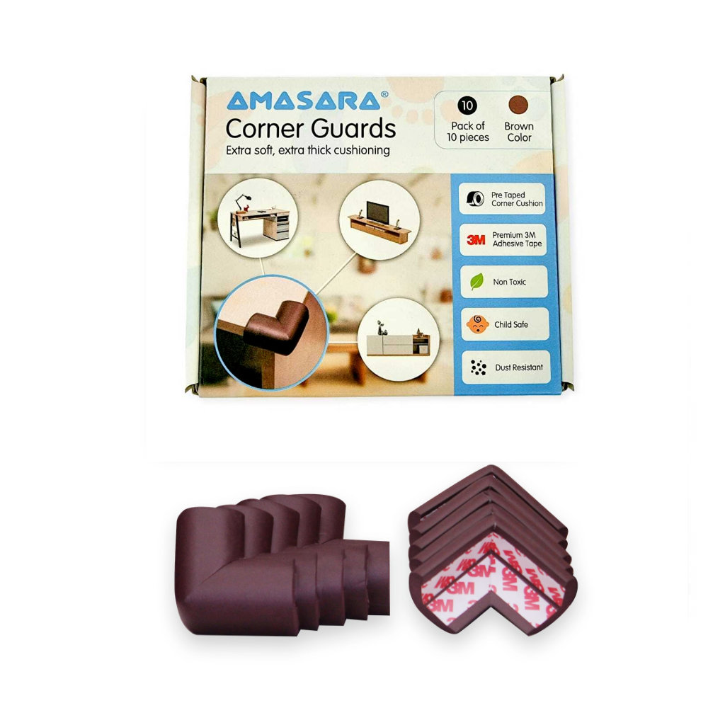 ✅ Amazara Corner Guards (10 Pack) – Pre-Taped Baby Safety Protectors for Furniture Edges – Brown