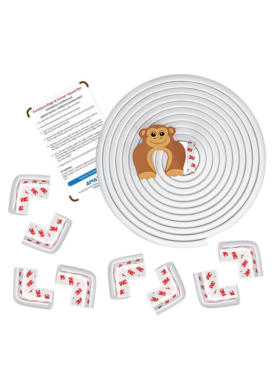 ✅ Amazara Baby Proofing Edge Guard (16.4 ft) + 8 Pre-Taped Corner Guards – Soft Furniture Safety Cushion Set – White