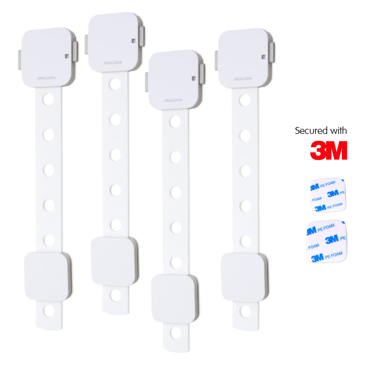 ✅ Amazara Child Safety Locks (Pack of 4) – Baby Proofing Cabinet, Drawer & Fridge Locks with 3M Adhesive – White