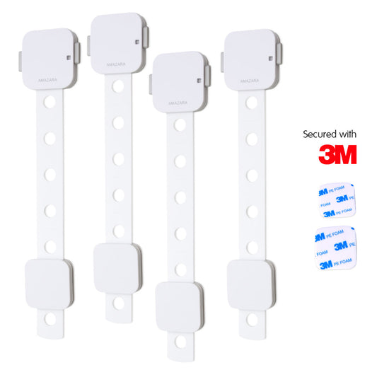✅ Amazara Child Safety Locks (Pack of 4) – Baby Proofing Cabinet, Drawer & Fridge Locks with 3M Adhesive – White