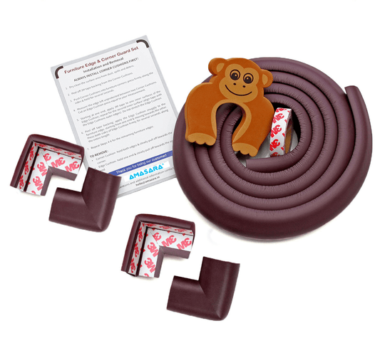 ✅ Amazara Edge Guard 6.5 ft + 4 Pre-Taped Corner Guards – Baby Proofing Safety Cushion Set (Brown)